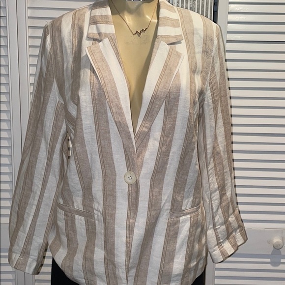 CHICOS Striped Linen One Button Blazer - Picture 7 of 11